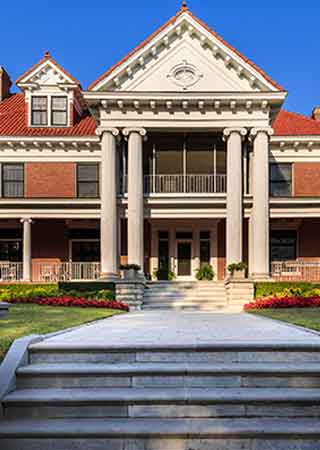 View of the front of the Frank Phillips Historic Home.