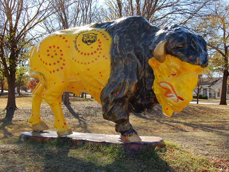 Painted buffalo sculpture