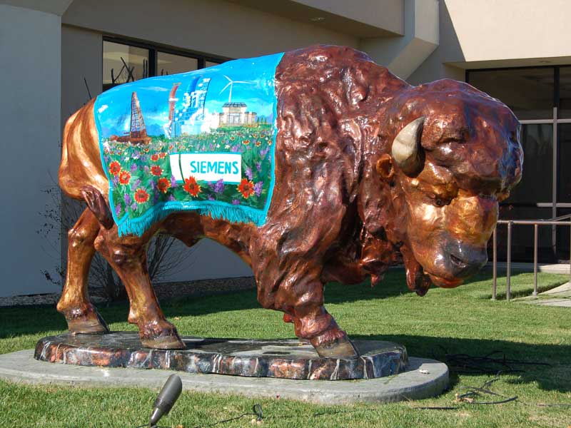 Painted buffalo sculpture